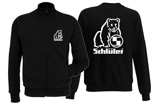 Schlüter Bärenlogo Sweat-Jacke mit Stehkragen + Reißverschluß Langarm Brust- und Rückendruck | Schwarz | Größe XL von Schlüter