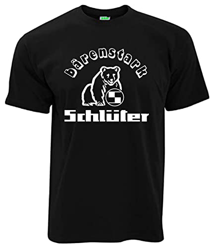 Schlüter Bärenstark Traktormotiv T-Shirt Herren Kurzarm Rundkragen Brustdruck | Schwarz | Größe L von Schlüter
