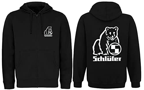 Schlüter Zip-Jacke Kapuzenpullover mit Reißverschluss Herren Hoodie Brust- und Rückendruck Langarm | Schwarz | Größe L von Schlüter