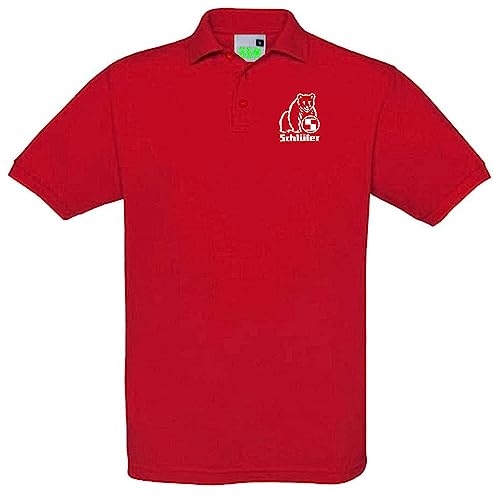 Schlüter Poloshirt Bärenlogo Kleiner Brustdruck Polohemd Kurzarm Knopfleiste | Rot | Größe L von Schlüter