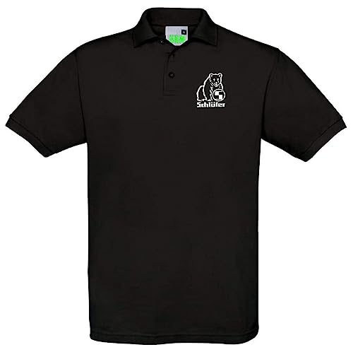 Schlüter Poloshirt Bärenlogo Kleiner Brustdruck Polohemd Kurzarm Knopfleiste | Schwarz | Größe XXL von Schlüter