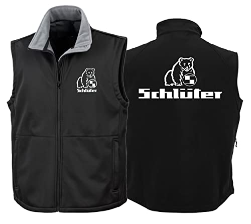 Schlüter Softshell Weste Bärenlogo Herren Bodywarmer Ärmellos Brust- und Rückendruck B-339, R-318 | Schwarz | Größe M von Schlüter
