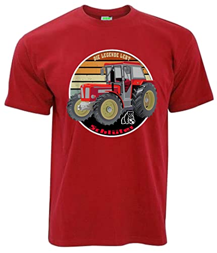 Schlüter T-Shirt Die Legende lebt Oldtimer-Schlepper | Herren Kurzarm Rundkragen, Brustdruck | Rot | Größe L von Schlüter