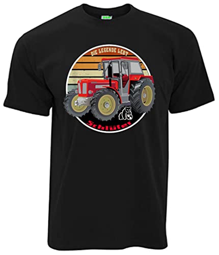 Schlüter T-Shirt Die Legende lebt Oldtimer-Schlepper | Herren Kurzarm Rundkragen, Brustdruck | Schwarz | Größe XL von Schlüter