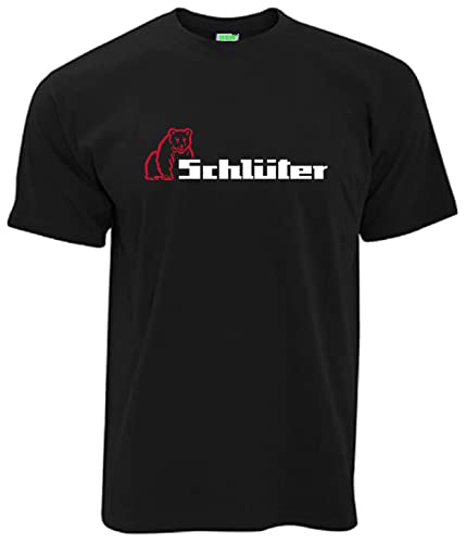 Schlüter T-Shirt Schriftzug + Bärenlogo Oldtimer-Shirt Kurzarm Rundkragen Brustdruck | Schwarz | Größe M von Schlüter