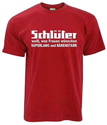 Schlüter weiß was Frauen wünschen Herren T-Shirt, Kurzarm, Brustdruck | Rot | Größe XL von Schlüter