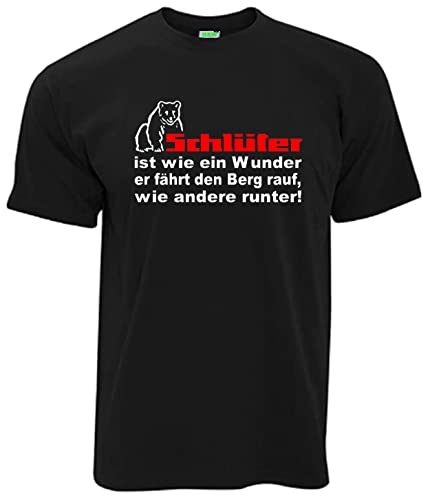 Schlüter ist wie ein Wunder, er fährt den Berg rauf, wie andere runter T-Shirt Herren Kurzarm Rundkragen Brustdruck | Schwarz | Größe 3XL von Schlüter