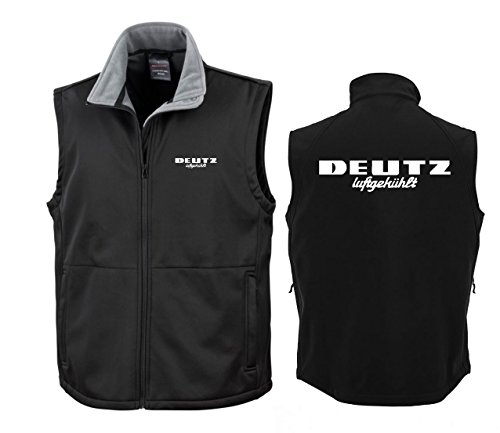 Softshell Weste Deutz Luftgekühlt Bodywarmer Herren Ärmellos Brust- und Rückendruck | Schwarz, Druck weiß | Größe XXL von Schlüter
