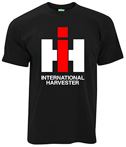 T-Shirt IHC International Harvester Oldtimer Herren-Shirt Logo Kurzarm Rundkragen Brustdruck | Schwarz | Größe S von Bimaxx
