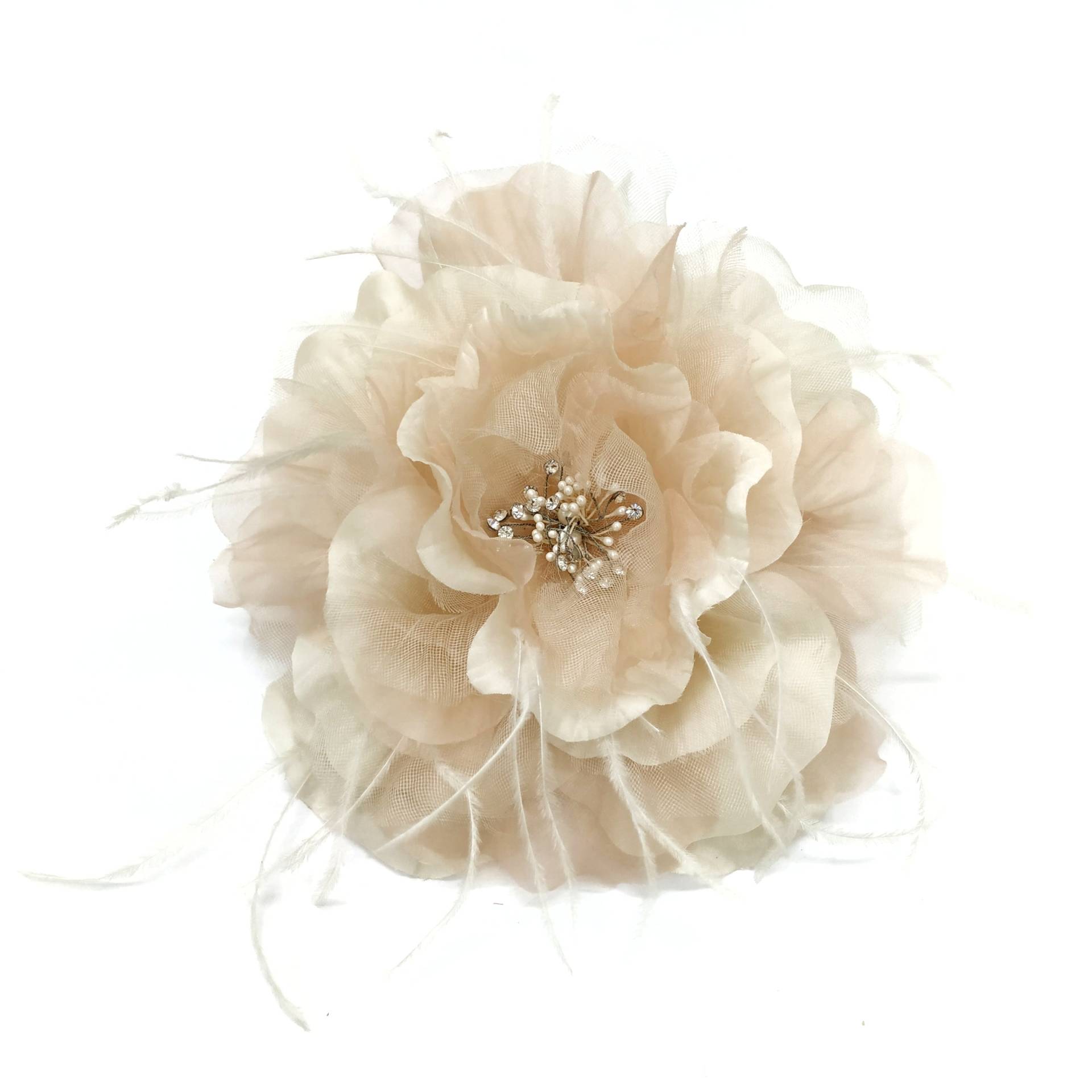 7" Prächtige Seidenbraut Gefiederte Blume Mit Strass Spray von SchmalbergFlowersNYC