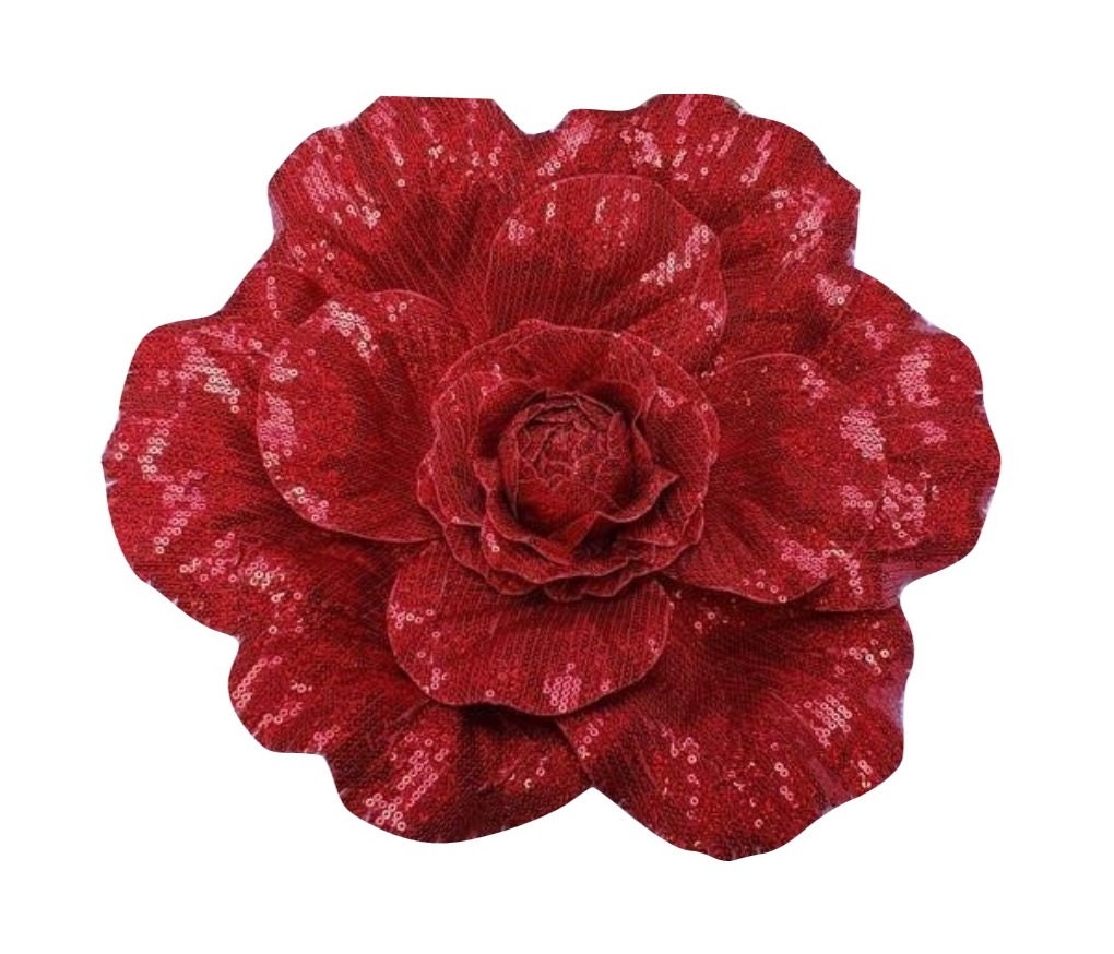 M & S Schmalberg 12 "Gigantic Red Silk + Pailletten Rose Fabric Flower Pin - Handgemacht in Nyc von SchmalbergFlowersNYC
