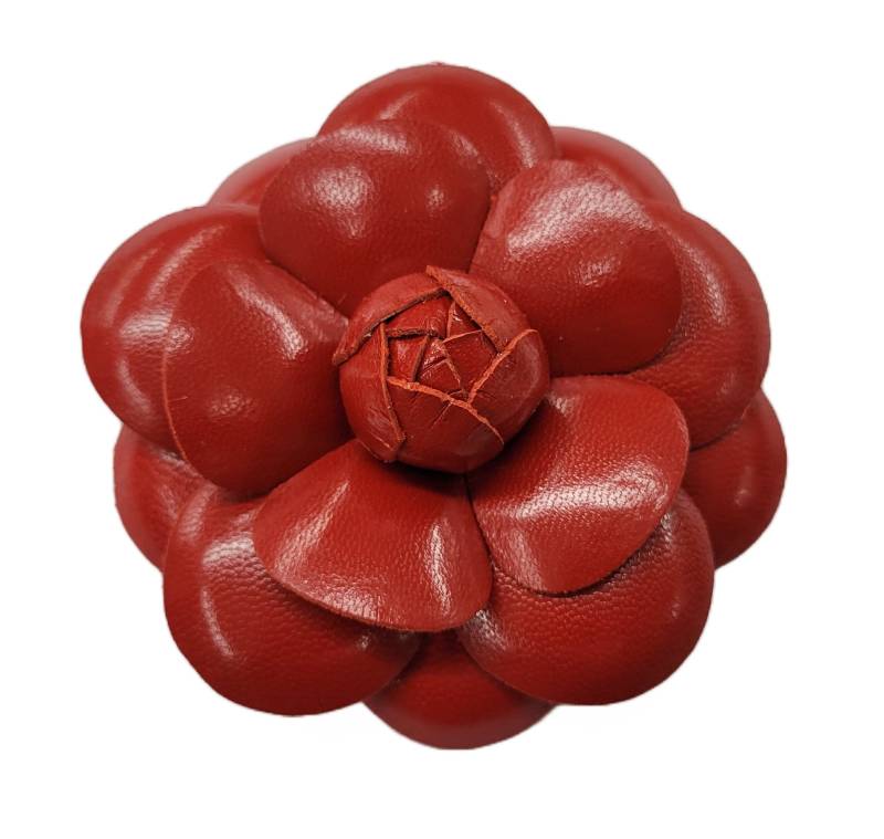 M & S Schmalberg 4 "Große Rote Leder Camellia Blumen Brosche Anstecknadel - Handgemacht in Den Usa M & S Schmalberg 4 "Große Rote Leder Camellia Blumen Brosche Anstecknadel - Handgemacht in Den Usa von SchmalbergFlowersNYC