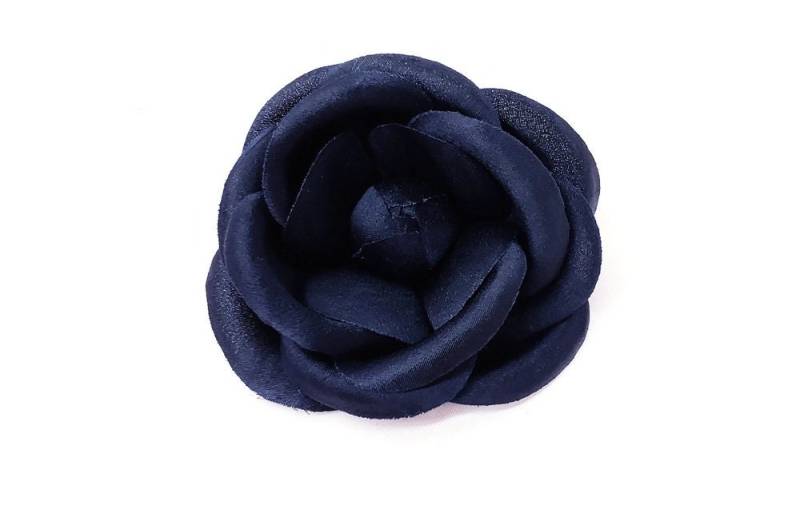 M & S Schmalberg 4 "Marine Seide Camellia Brosche Anstecknadel. Seiden Stoff Blumen Anstecknadel Made in New York von SchmalbergFlowersNYC