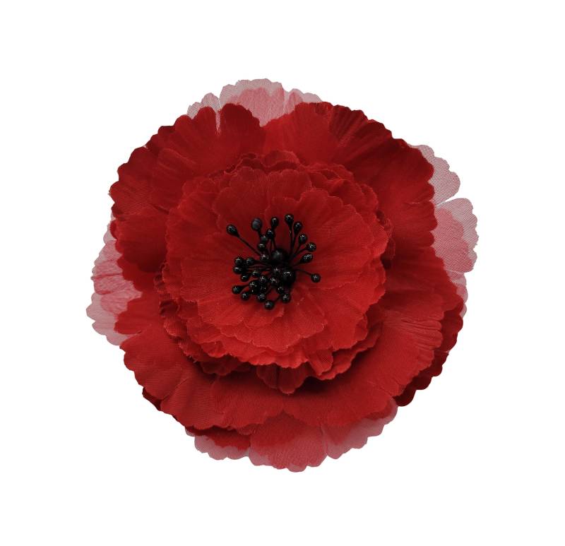 M&s Schmalberg 5 Inch Poppy Seiden Stoff Blumen Anstecknadel Brosche Roter Satin Mohn Mohnblumen Handgefertigt Im New Yorker Garment Center von SchmalbergFlowersNYC