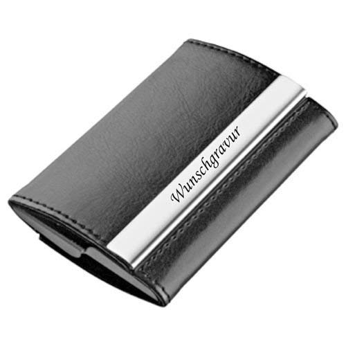 Schmalz® Visitenkartenetui Visitenkartenbox mit Gravur Lederoptik Aluminium 2-Fächer graviert von Schmalz®