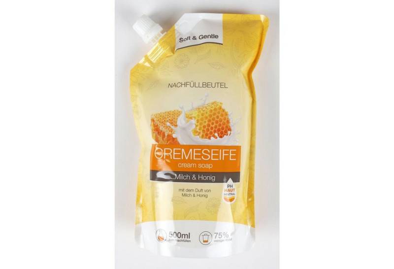 Schmees GmbH Flüssigseife 12x 500ml Soft&Gentle Cremeseife Nachfüllbeutel Milch & Honig Hände von Schmees GmbH