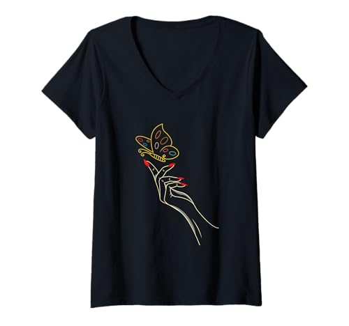 Damen Schmetterling Art T-Shirt mit V-Ausschnitt von Schmetterling Design Bekleidung
