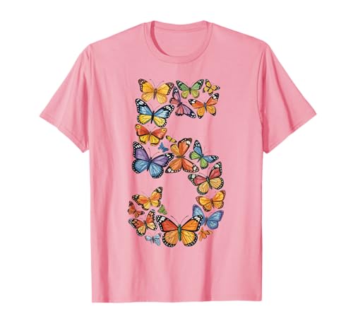 Schmetterling Geburtstag Zahl 5 Süß Natur Mädchen T-Shirt von Schmetterling Natur Geburtstag