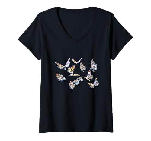 Damen Schmetterling Falter Insekten T-Shirt mit V-Ausschnitt Damen Schmetterling Falter Insekten T-Shirt mit V-Ausschnitt von Schmetterlinge Mädchen Damen Kinder - Geschenk
