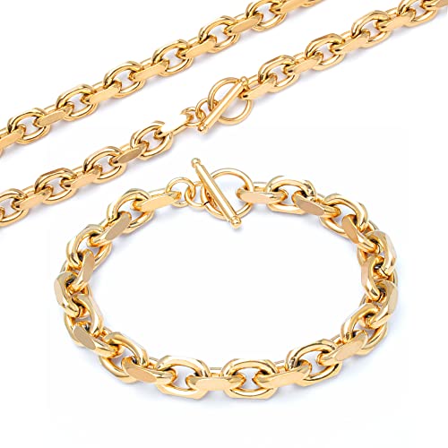 Armband + Halskette Set aus massivem 316L Edelstahl dicke Ankerkette silber gold schwarz mit zuverlässigem Knebelverschluss Männerschmuck Geschenk (Gold) von Schmuck-Checker