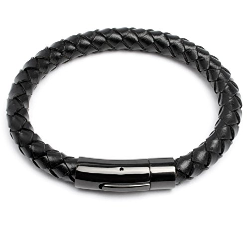 Echt Leder Herren Armband 8mm Ø Lederarmband schwarz geflochten schlicht hochwertig Edelstahlverschluss Geschenk (19.0) von Schmuck-Checker