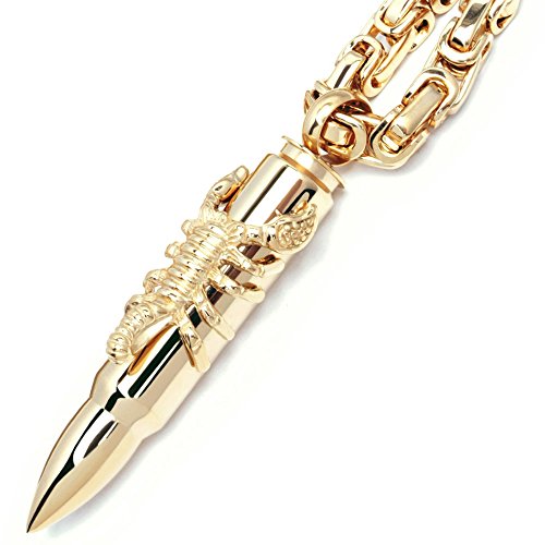 Schmuck-Checker Edelstahl Anhänger Patrone Adler Kreuz Skorpion Munition Bullet Gold + 60cm Königskette Halskette Bikerschmuck (Skorpion) von Schmuck-Checker