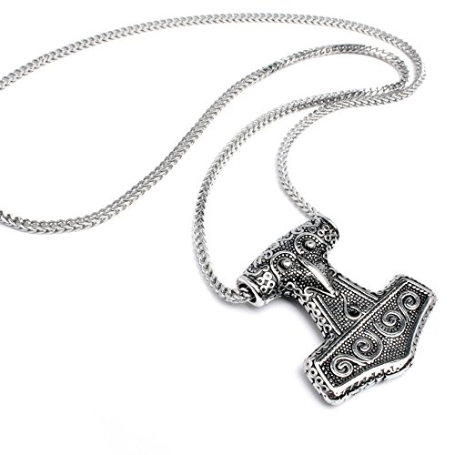 Edelstahl Herren Anhänger original Thor Hammer Mjölnir detailliert silber 60cm Halskette von Schmuck-Checker