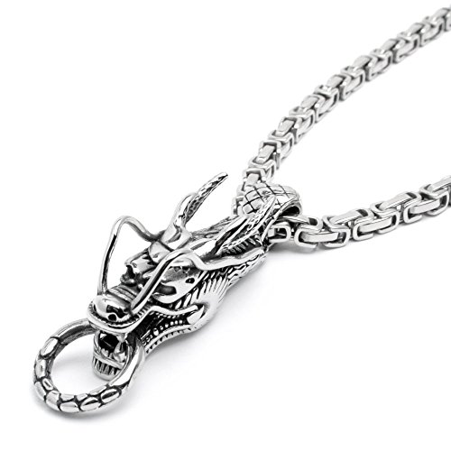Edelstahl Herren Männer Anhänger Drache groß silber massiv Geschenk + 60cm Königskette Bikerschmuck von Lupsty