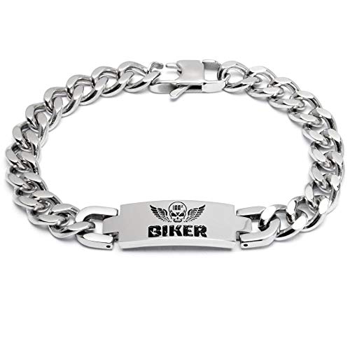 Schmuck-Checker 100% BIKER Armband aus Edelstahl mit Totenkopf & Flügel Panzerkette Bikerschmuck Motorradfahrer Armkette Geschenk von Schmuck-Checker