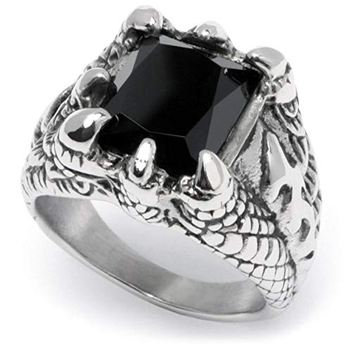 Schmuck-Checker 316L Edelstahl Männer Ring Onyx Stein Klaue Krallen verziert silber schwarz Stein Gothic Schmuck Geschenk (64 (20.4)) von Schmuck-Checker