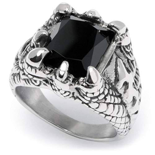 Schmuck-Checker 316L Edelstahl Männer Ring Onyx Stein Klaue Krallen verziert silber schwarz Stein Gothic Schmuck Geschenk (65 (20.7)) von Schmuck-Checker