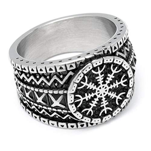 Schmuck-Checker Aegishjalmur Wikinger-Ring Schutzrunen-Ring aus massivem 316L Edelstahl nordischer isländischer Wikinger-Schmuck Männer Geschenk (58 (18,4 mm Ø)) von Schmuck-Checker