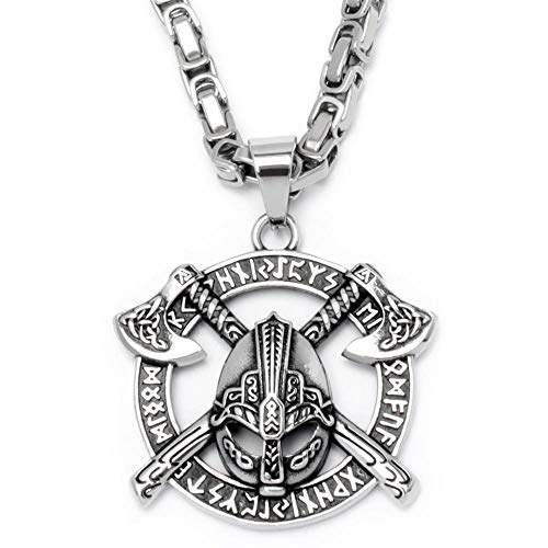 Schmuck-Checker Berserker Anhänger Wikingerhelm Streitäxte Runen-Kranz Edelstahl Kette Königskette Krieger Wikingerschmuck Geschenk von Schmuck-Checker