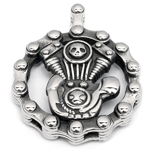 Schmuck-Checker Bikerschmuck Anhänger V2 Motor aus 316L Edelstahl Engine Totenkopf Motorradkette Halskette Silber Bikerschmuck Männergeschenk von Schmuck-Checker