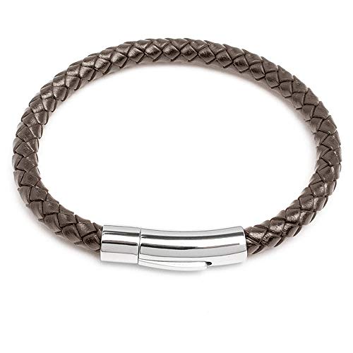 Schmuck-Checker Braun Armband aus echtem Leder mit Edelstahl Verschluss geflochten 6mmØ hochwertiges Herrenarmband (22.0) von Schmuck-Checker