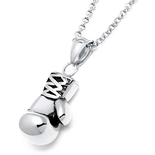 Schmuck-Checker Edelstahl Anhänger Boxhandschuh Kampfsport Gold Silber Schwarz klein massiv mit Halskette Herrenschmuck Männerschmuck Geschenk (Silber) von Schmuck-Checker