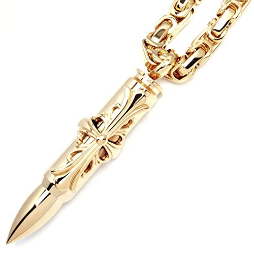 Schmuck-Checker Edelstahl Anhänger Patrone Adler Kreuz Skorpion Munition Bullet Gold + 60cm Königskette Halskette Bikerschmuck (Kreuz) von Schmuck-Checker