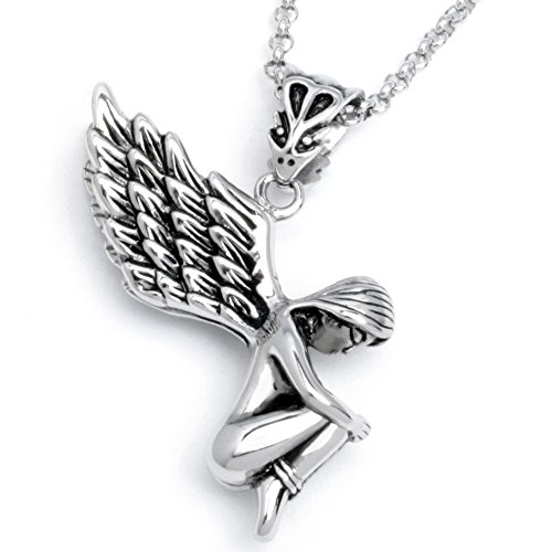 Schmuck-Checker Edelstahl Anhänger nackter Engel Flügel gefesselt Silber oder Gold + 60cm Halskette Kette (Silber) von Schmuck-Checker