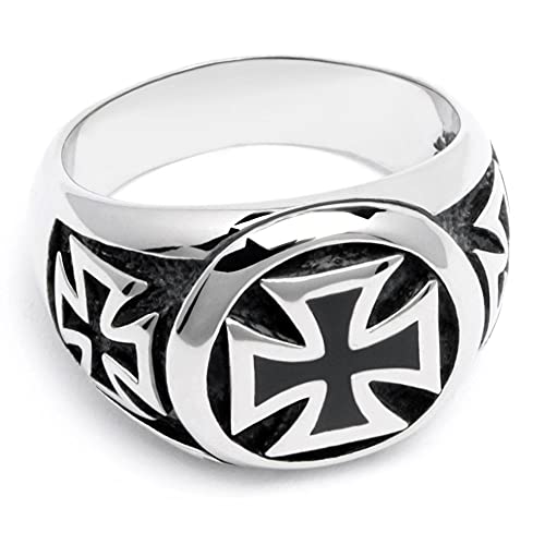 Schmuck-Checker Eisernes Kreuz Herren-Ring aus 316L Edelstahl Siegelring mit 3 Eisernen Kreuzen silber schwarz Biker-Schmuck Geschenk (64 (20,3 mm Ø)) von Schmuck-Checker