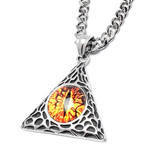 Schmuck-Checker Evil Eye Anhänger aus Edelstahl Saurons Feuer Auge in Dreieck der Macht Nazar Schutz-Amulett + Kette von Schmuck-Checker