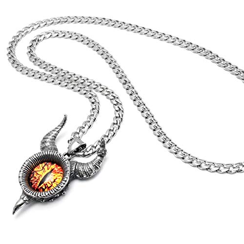 Schmuck-Checker Evil Eye Anhänger mit Hörnern aus 316L Edelstahl Sauron Feuer Auge Nazar Teufelsauge Schutz-Amulett + Panzerkette von Schmuck-Checker