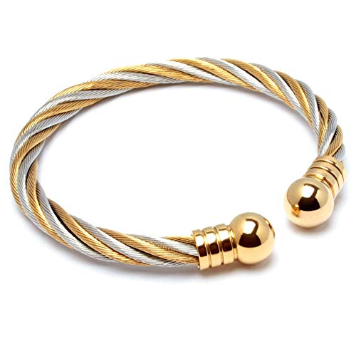 Schmuck-Checker Flexibler Stahlseil Armreif aus Edelstahl silber gold Damen Herren Armband Schmuck Geschenk (Silber & Gold) von Schmuck-Checker