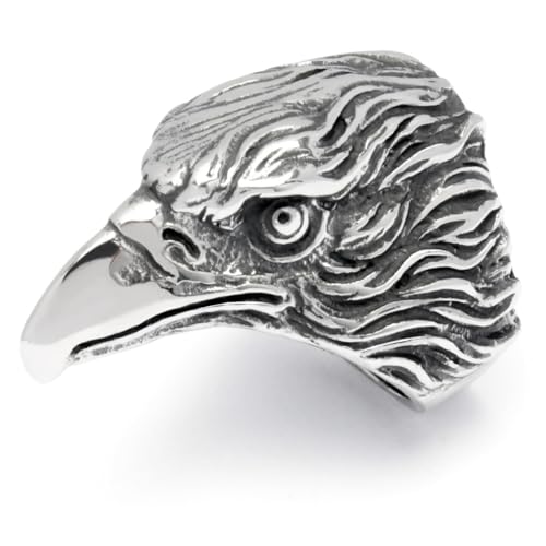 Schmuck-Checker Großer Adler XL Herren-Ring aus Edelstahl hochwertig silber Bikerring Männerring Adlerkopf Geschenk (73 (23,2 mm Ø)) von Schmuck-Checker