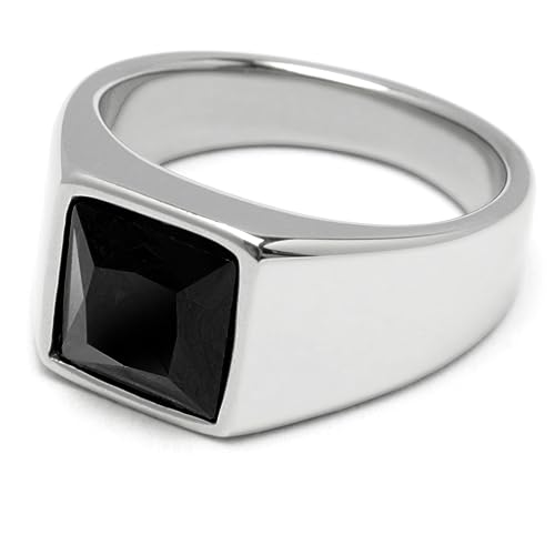 Schmuck-Checker Herren Ring Solitär Stein Onyx schwarz für den kleinen Finger aus 316L Edelstahl silber poliert schlichter Ring mit schwarzem Stein … (57 (18,1 mm Ø)) von Schmuck-Checker