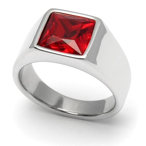 Schmuck-Checker Herren Ring Solitär Stein Rubin-Rot für den kleinen Finger aus 316L Edelstahl silber poliert schlichter Ring mit rotem Stein (62 (19,7 mm Ø)) von Schmuck-Checker