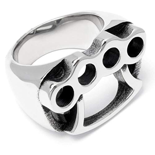 Schmuck-Checker Herren Ring aus Edelstahl Massiver Schlagring silber hochwertig Outlaw Gangster Brass Knuckle Männer Geschenk (55 (17.5)) von Schmuck-Checker