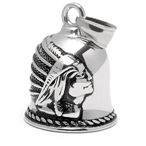 Schmuck-Checker Hochwertige Biker-Bell aus Edelstahl Tiger Löwe Totenkopf Drache Kreuz Maske silber Motorrad Glücksglocke Geschenk Bikerschmuck Motorradschmuck Glücksbringer Herren Männer (Indianer) von Schmuck-Checker