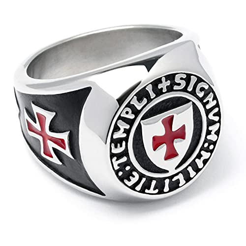 Schmuck-Checker Hochwertiger Templer-Ring aus 316L Edelstahl Templerorden Siegelring mit rotem Kreuz Tatzenkreuz (63 (20,0 mm Ø)) von Lupsty