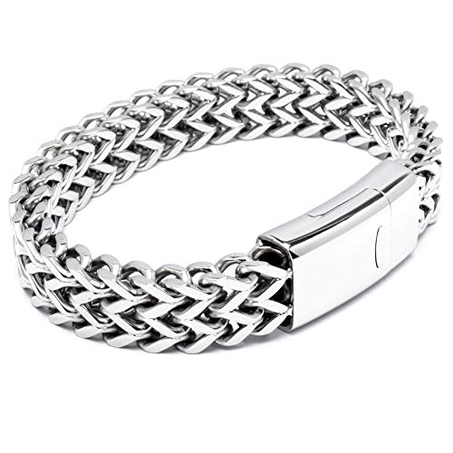 Schmuck-Checker Hochwertiges Fuchsschwanzkette Herrenarmband aus Edelstahl mit zuverlässigem Magnetverschluss silber (19.0) von Schmuck-Checker