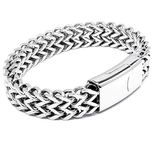 Schmuck-Checker Hochwertiges Fuchsschwanzkette Herrenarmband aus Edelstahl mit zuverlässigem Magnetverschluss silber (23.5) von Schmuck-Checker